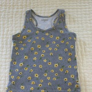 Girls Old Navy Gray Tank Top with Yellow Floral Print